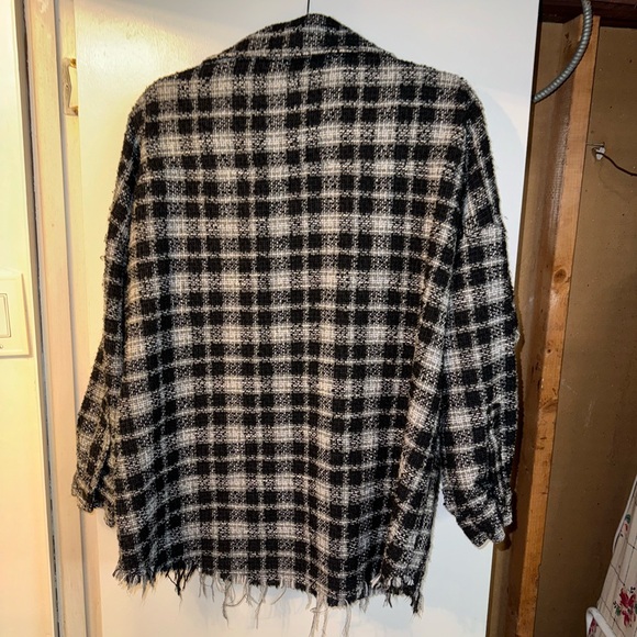 Zara tweed oversized coat, light jacket, shacket, medium, black & white plaid - Picture 2 of 5